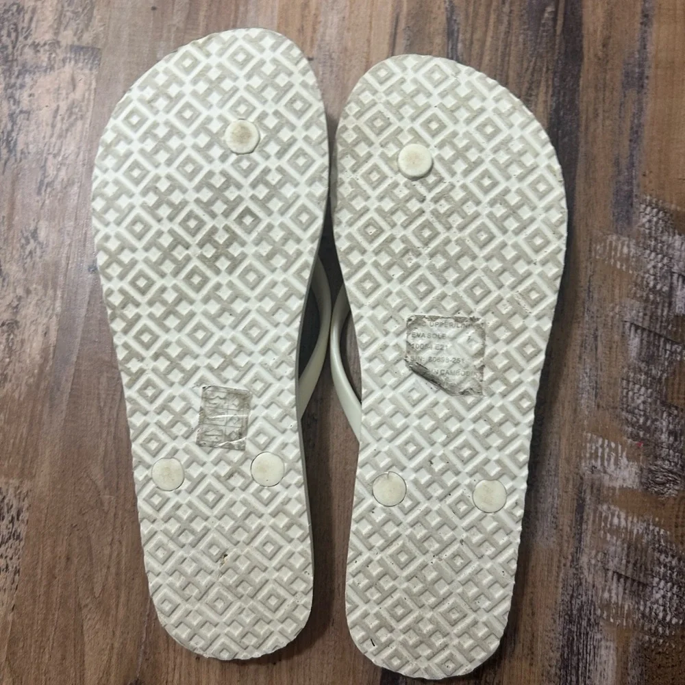 Tory Burch Cream Floral Logo Flip Flops